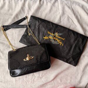 Vivienne Westwood Anglomania Black Snakeskin Leather Crossbody Bag Gold Orb